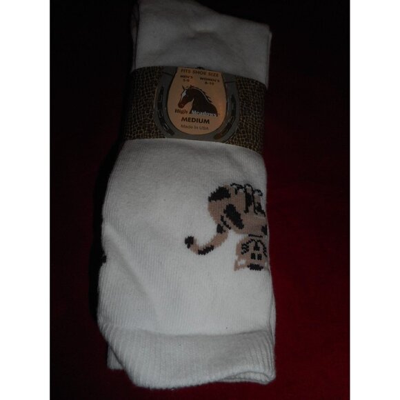 1 Pair High Meadows Cats 80 % Cotton Cushion Boot Crew Socks White Fits 9 to 11 - Picture 1 of 4